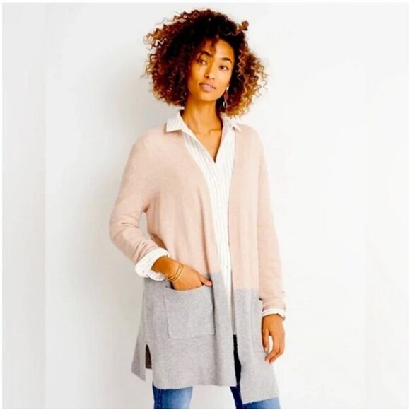 Madewell Kent Colorblock Tan Gray Merino Wool Blend Cardigan Women’s Size Small - Picture 1 of 7